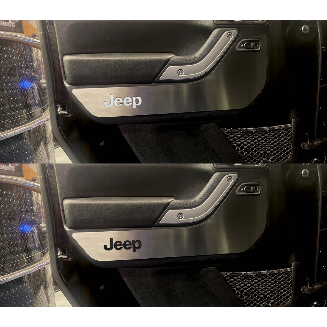 2007-2018 Jeep Wrangler JK - Front Door Guards Brushed w/Jeep Logo 2pc