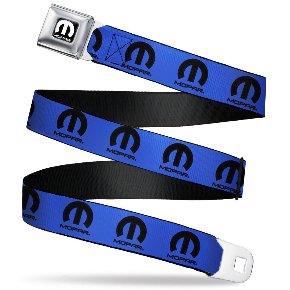 MOPAR Logo Seatbelt Belt - Full Color Black/White with Blue and Black Webbing