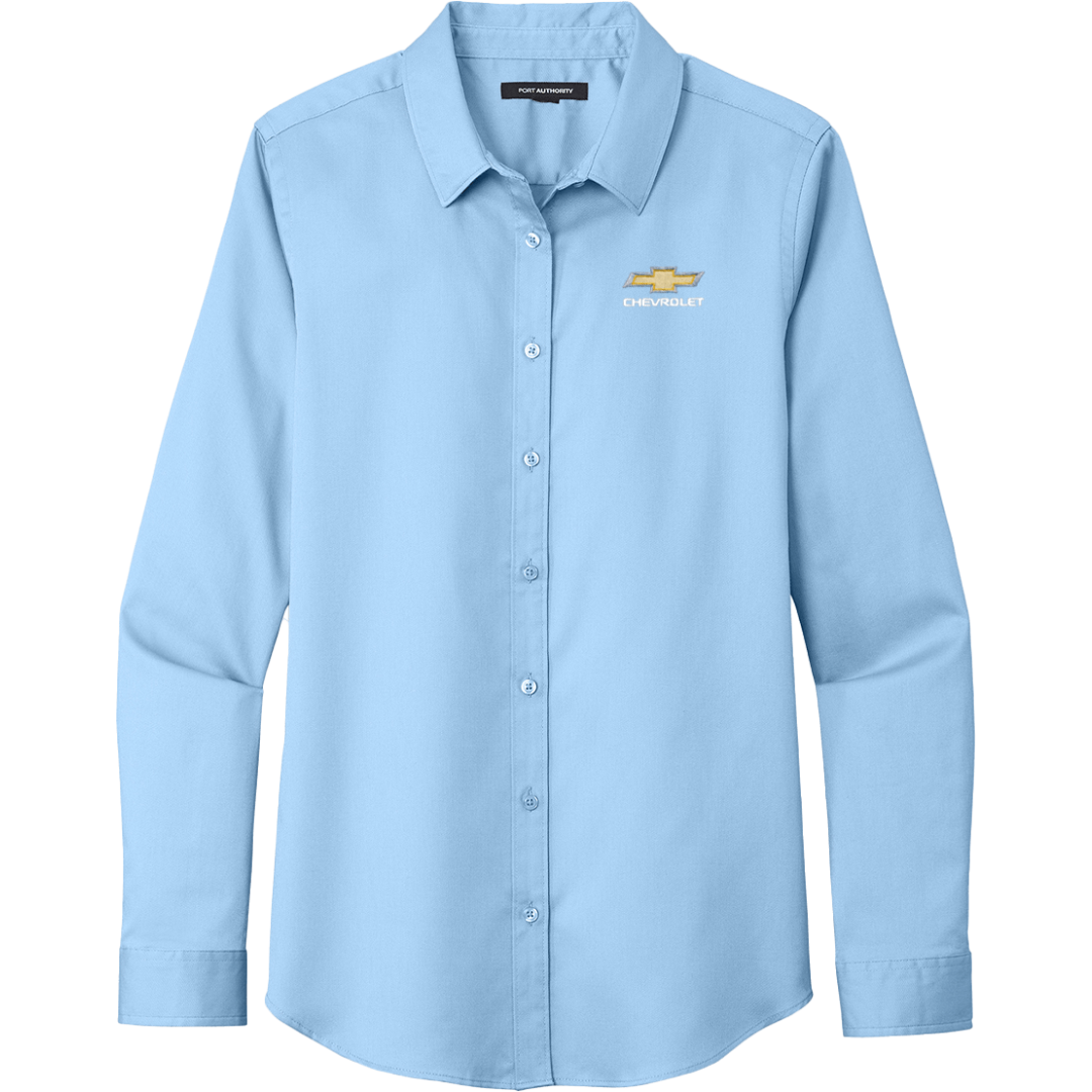 ladies-chevy-bowtie-superpro-react-long-sleeve-work-shirt-polo