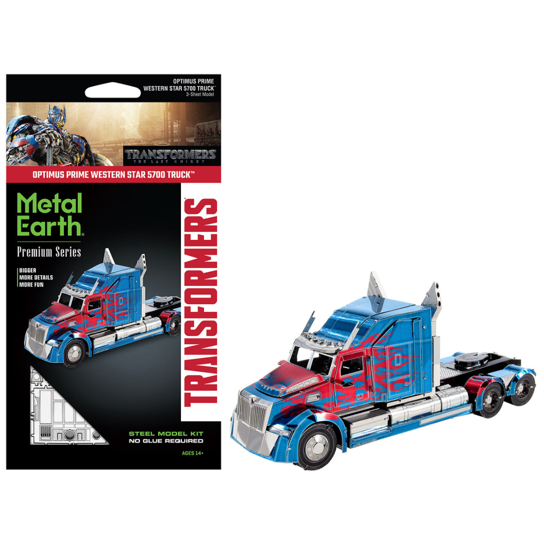 Model Kit Western Star 5700 Truck "Optimus Prime" Blue with Red Flames "Transformers: The Last Knight" (2017) Movie (Moderate Difficulty) Steel Model