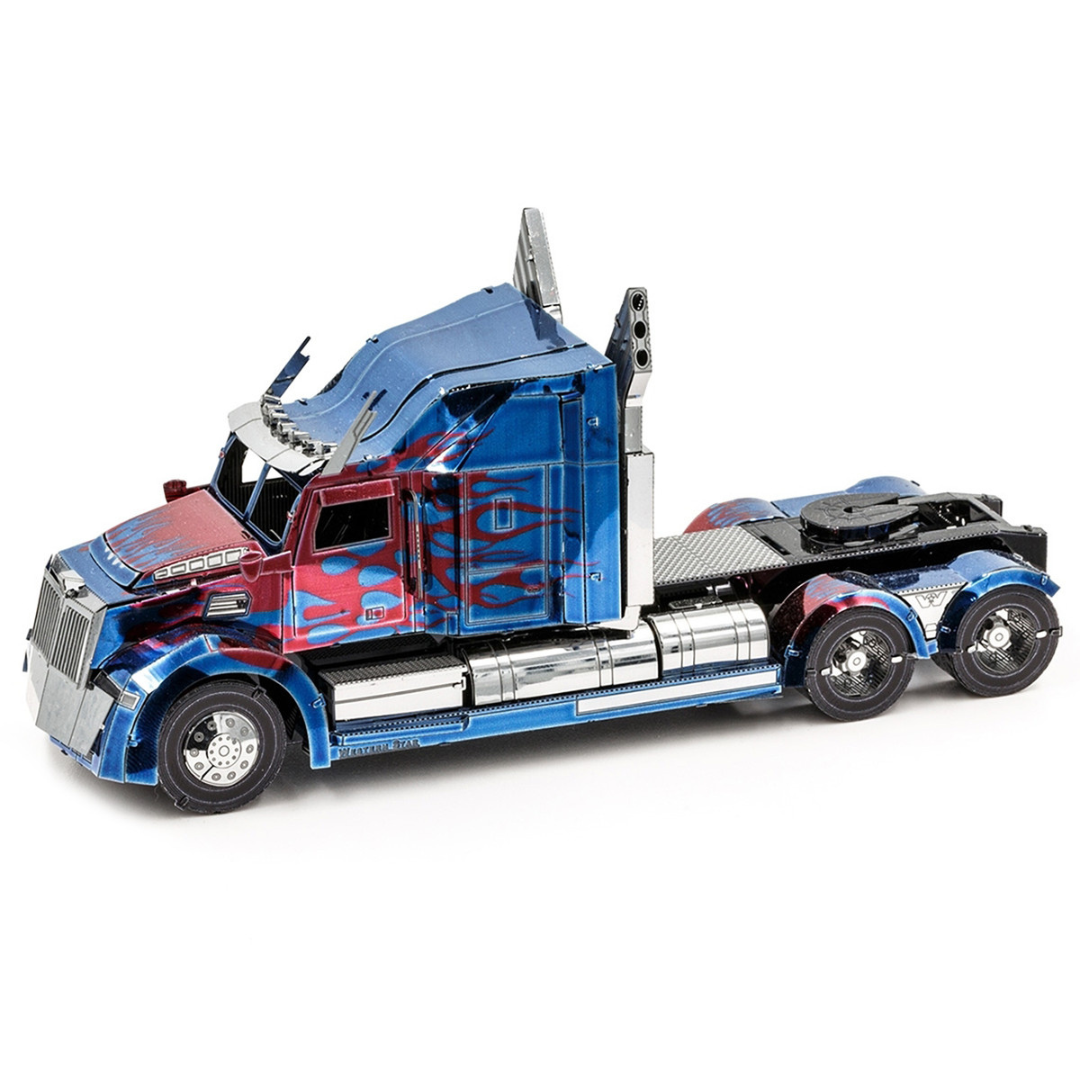 Model Kit Western Star 5700 Truck "Optimus Prime" Blue with Red Flames "Transformers: The Last Knight" (2017) Movie (Moderate Difficulty) Steel Model