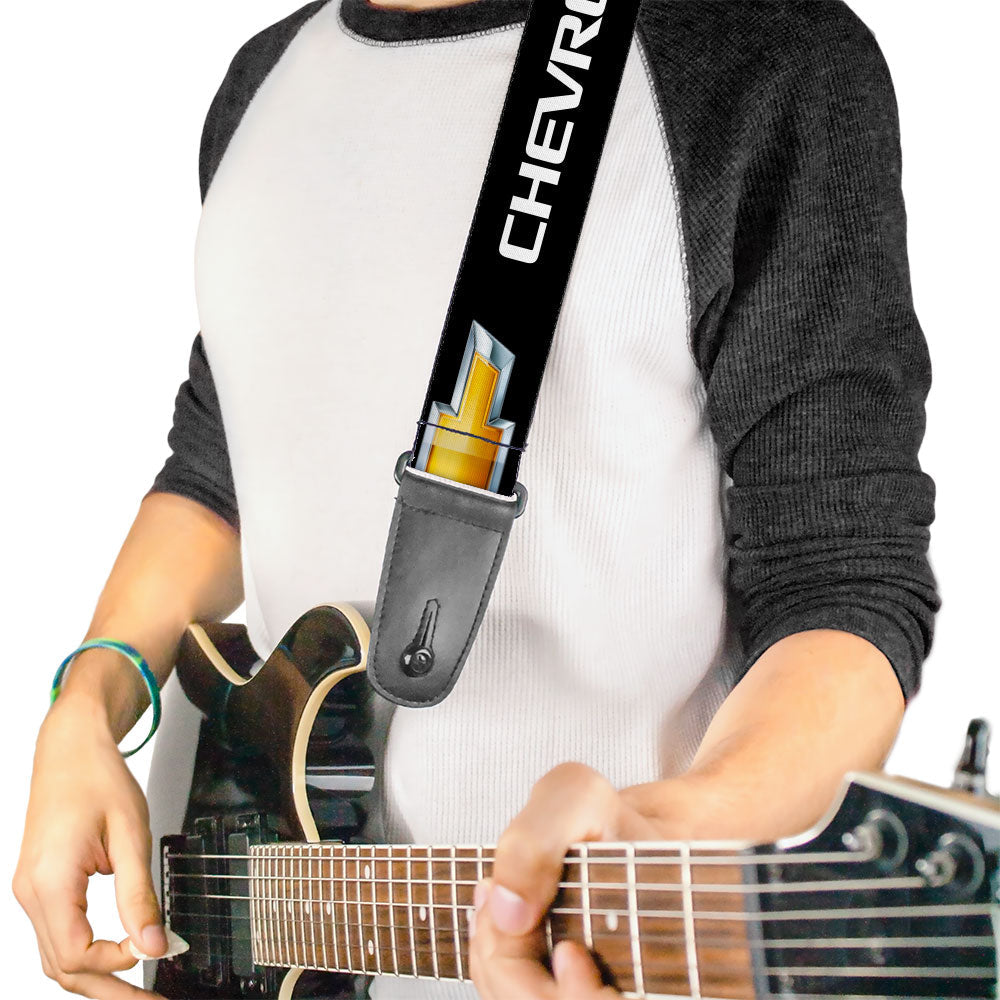 guitar-strap-chevy-bowtie-black-gold-logo-repeat