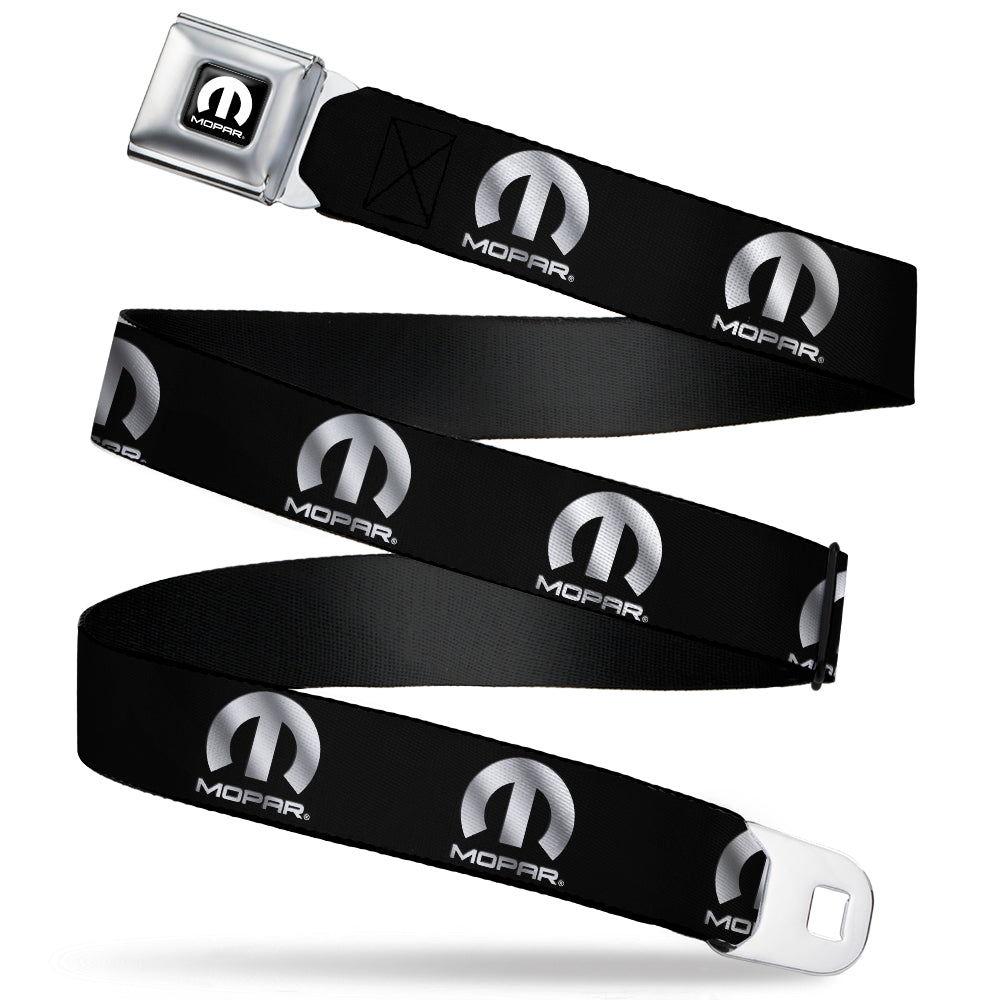 MOPAR Logo Seatbelt Belt - Full Color Black/White with Silver Webbibg