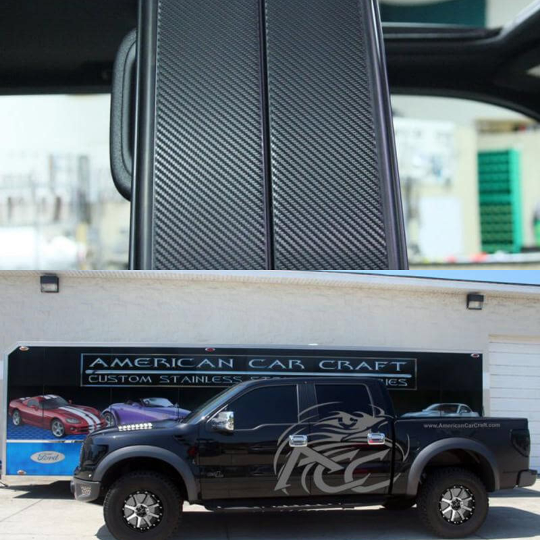 2009-2014 Ford F-150/Raptor - Pillar Posts w/Carbon Fiber Wrap 4Pc | Stainless Steel/Vinyl