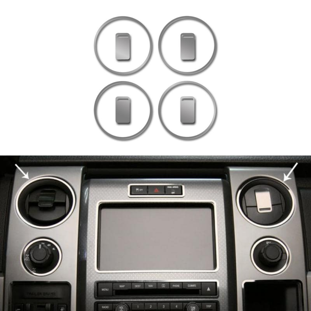 2010-2014 Ford F150/Raptor - A/C Front Vent Trim Rings 8Pc | Polished/Brushed Stainless