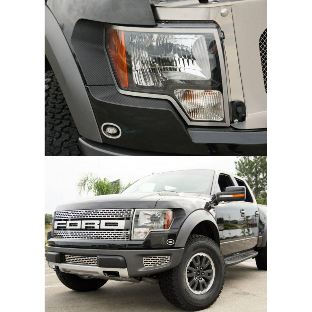 2010-2014 Ford Raptor - Carbon Fiber Headlight Trim 2Pc | Carbon Fiber Wrap