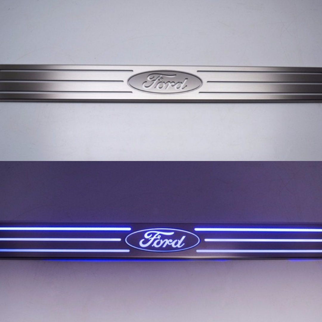 2010-2014 Ford Raptor/F150 - Door Sills Illuminated FORD Oval Style 2Pc | Polished Stainless