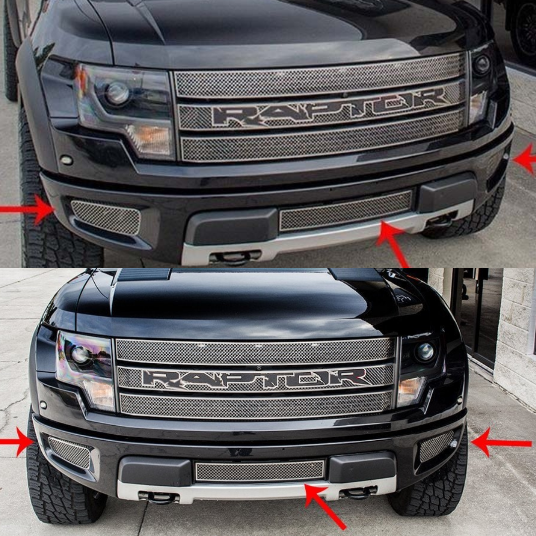 2010-2014 Ford Raptor - Laser Mesh Lower Front Grille Kit 3Pc | Stainless Steel