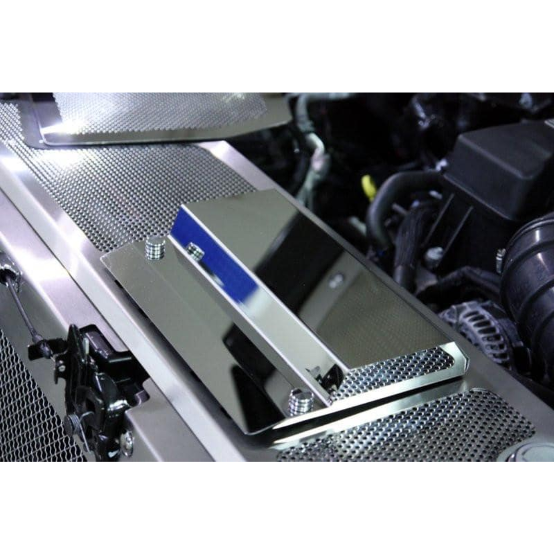 2010-2014 Ford Raptor - Perforated Header Plate with Battery Cover & Fuse Box | Polished Stainless