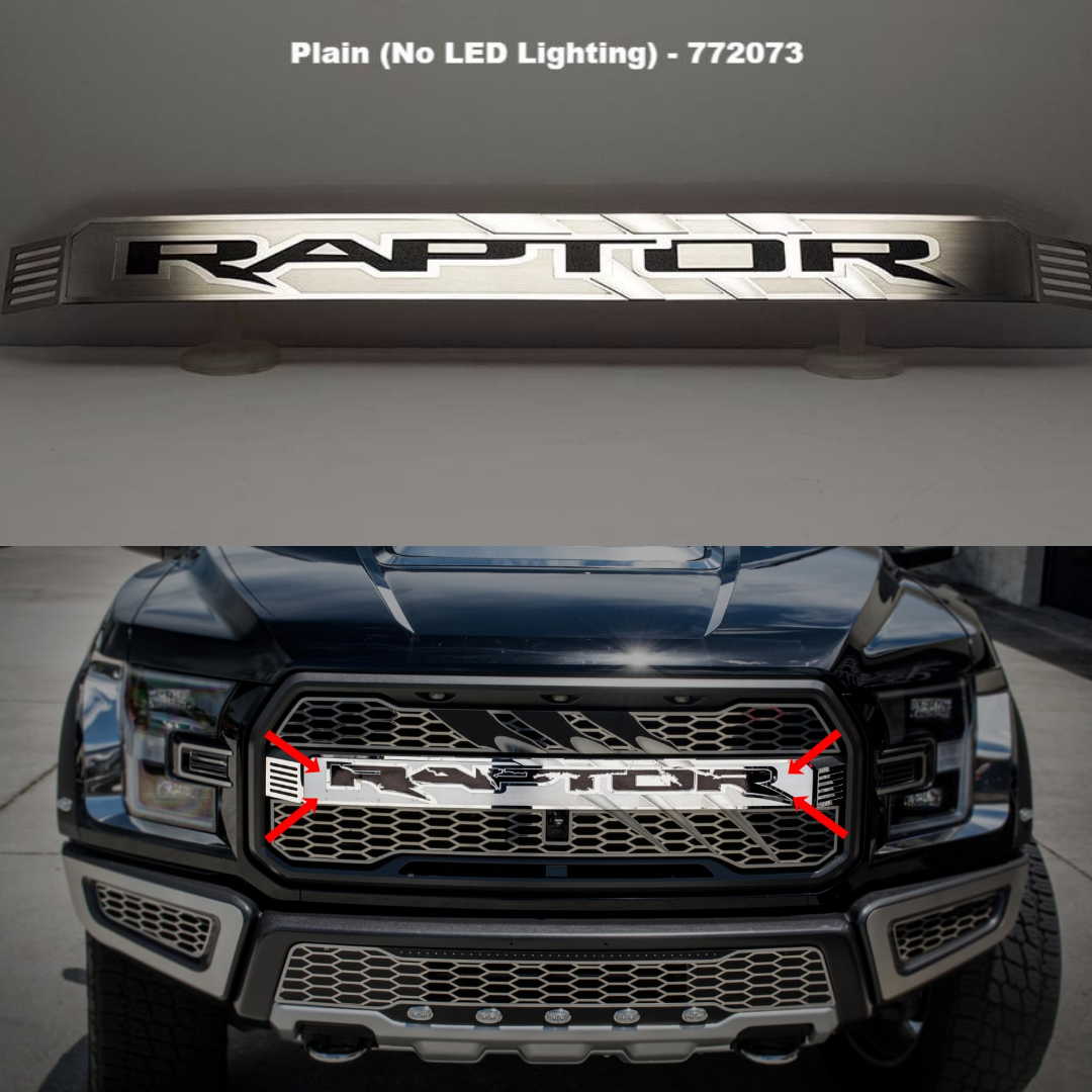 2017-2018 Ford Raptor - Center Grille RAPTOR Logo with Claw Slash | Stainless Steel, Optional Lighting Kit