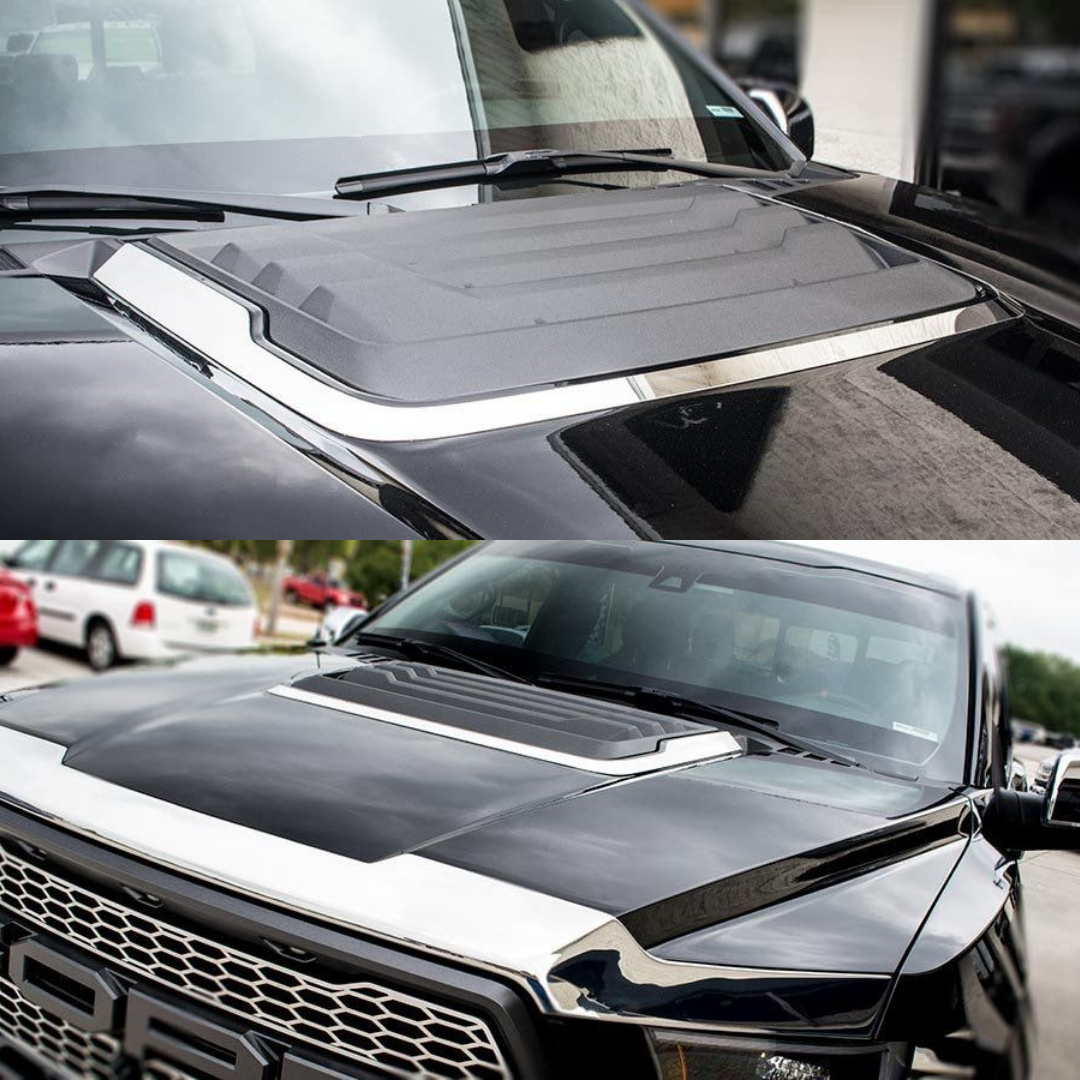 2017-2018 Ford Raptor - Hood Vent Trim 1Pc | Polished Stainless Steel