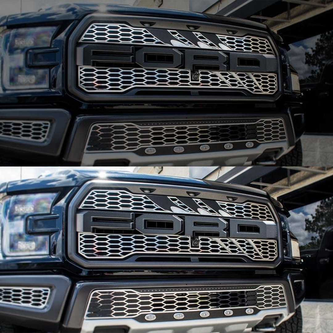 2017-2018 Ford Raptor - Slash Style Upper Grille Overlays 2Pc | Stainless Steel, Choose Finish