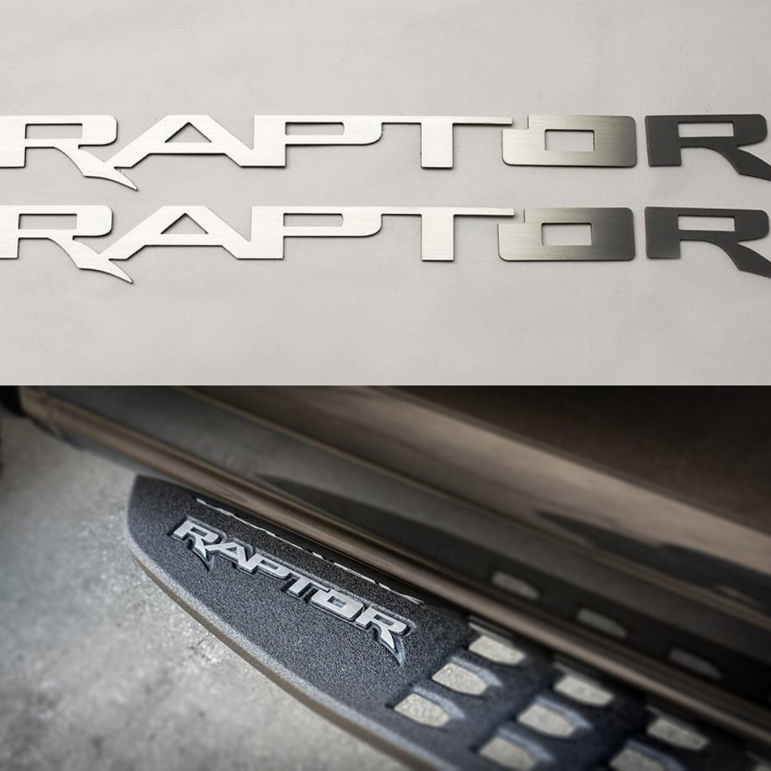 2017-2020 Ford Raptor - Running Board 'RAPTOR' Emblems 2Pc | Brushed Stainless Steel