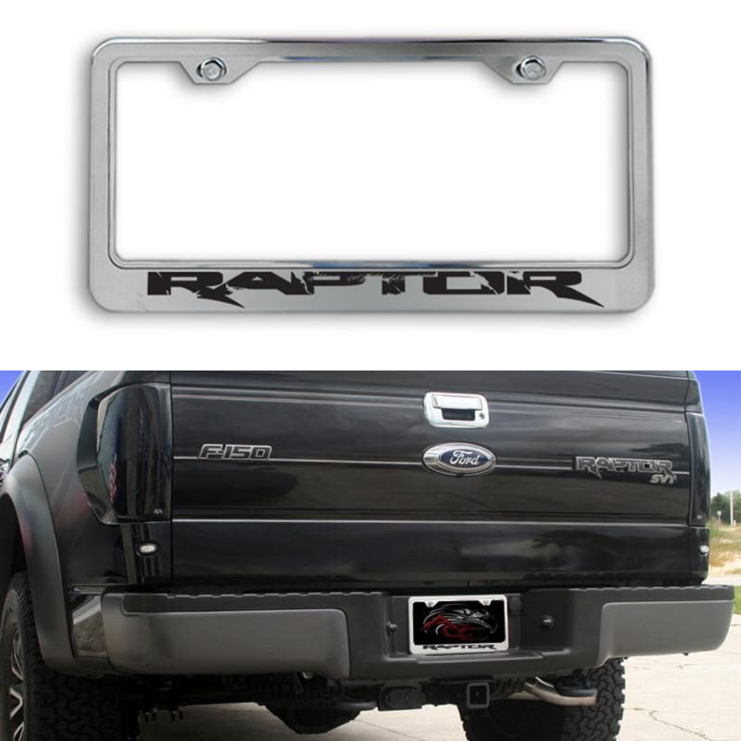 Ford Raptor - License Plate Frame with Laser Etched RAPTOR Lettering | Brushed Stainless