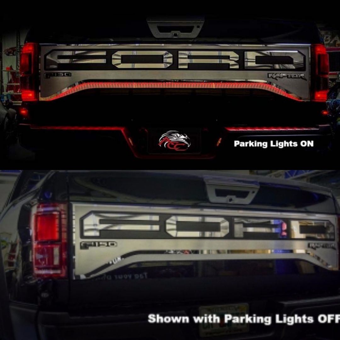 Premium F-150 Red Illuminated Tailgate Insert Upgrade | Brushed Finish