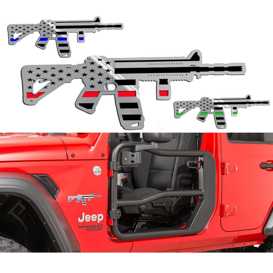 Truck, Jeep, Gun Safe Emblem - AR15 Gun w/Laser Cut Flag Motif 1Pc | Stainless Steel