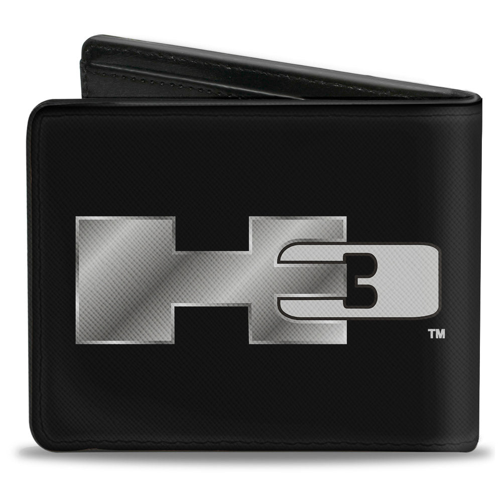 H3 Black Silver Logo Bi-Fold Wallet - CENTERED