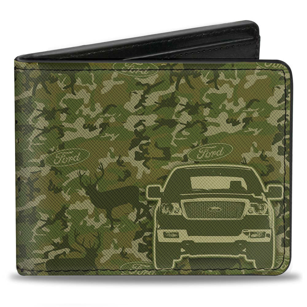 Ford Truck + WORKS HARD, PLAYS HARDER Bi-Fold Wallet - Deer Hunter Camo Olive