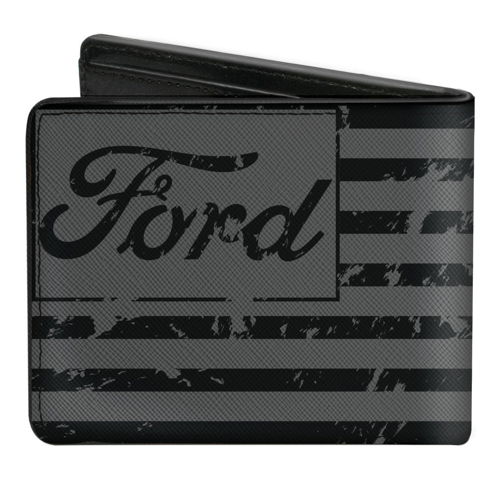 FORD Script Americana Flag Weathered Bi-Fold Wallet - Gray Black