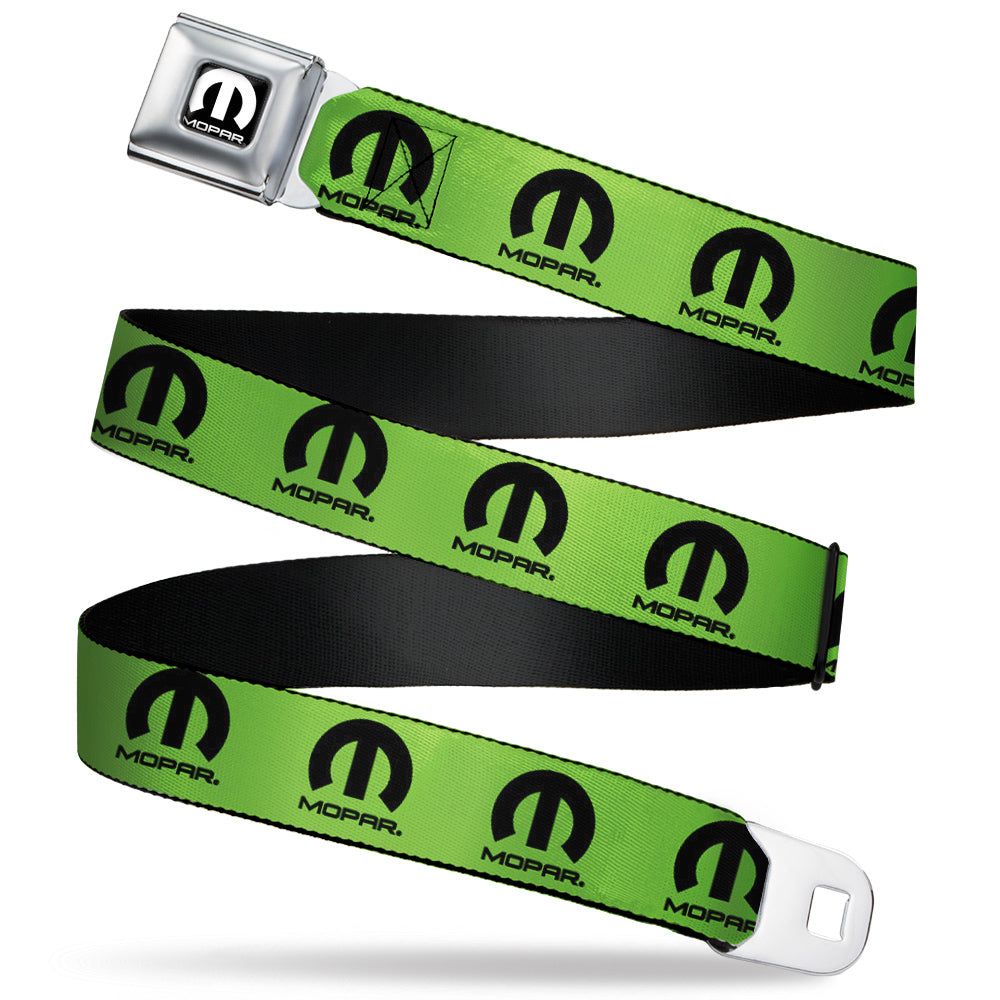 MOPAR Logo Seatbelt Belt - Black/White with Green Webbing