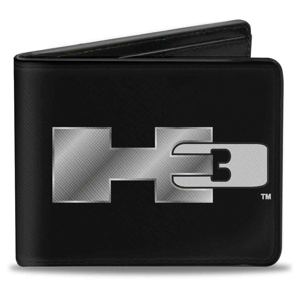 H3 Black Silver Logo Bi-Fold Wallet - CENTERED