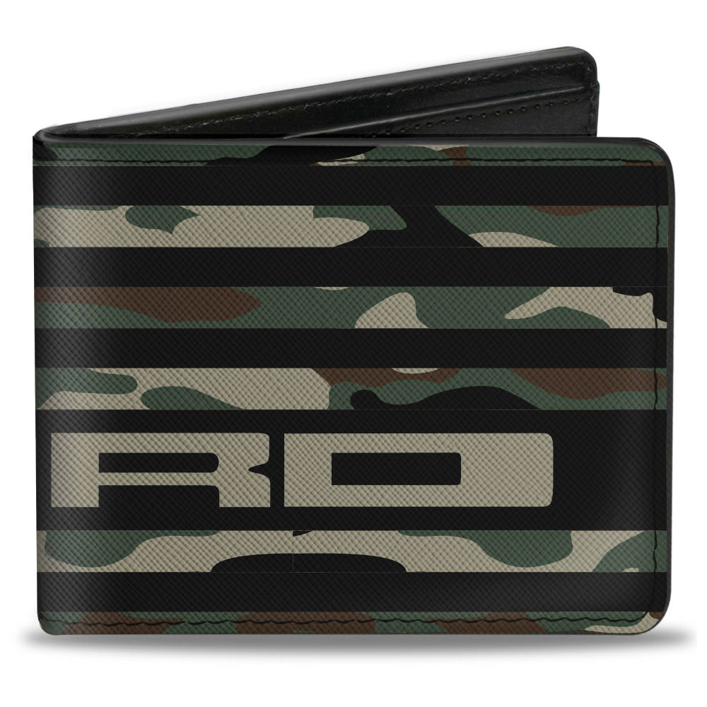 FORD Script Americana Flag Weathered Bi-Fold Wallet - Camo Olive Black Tan