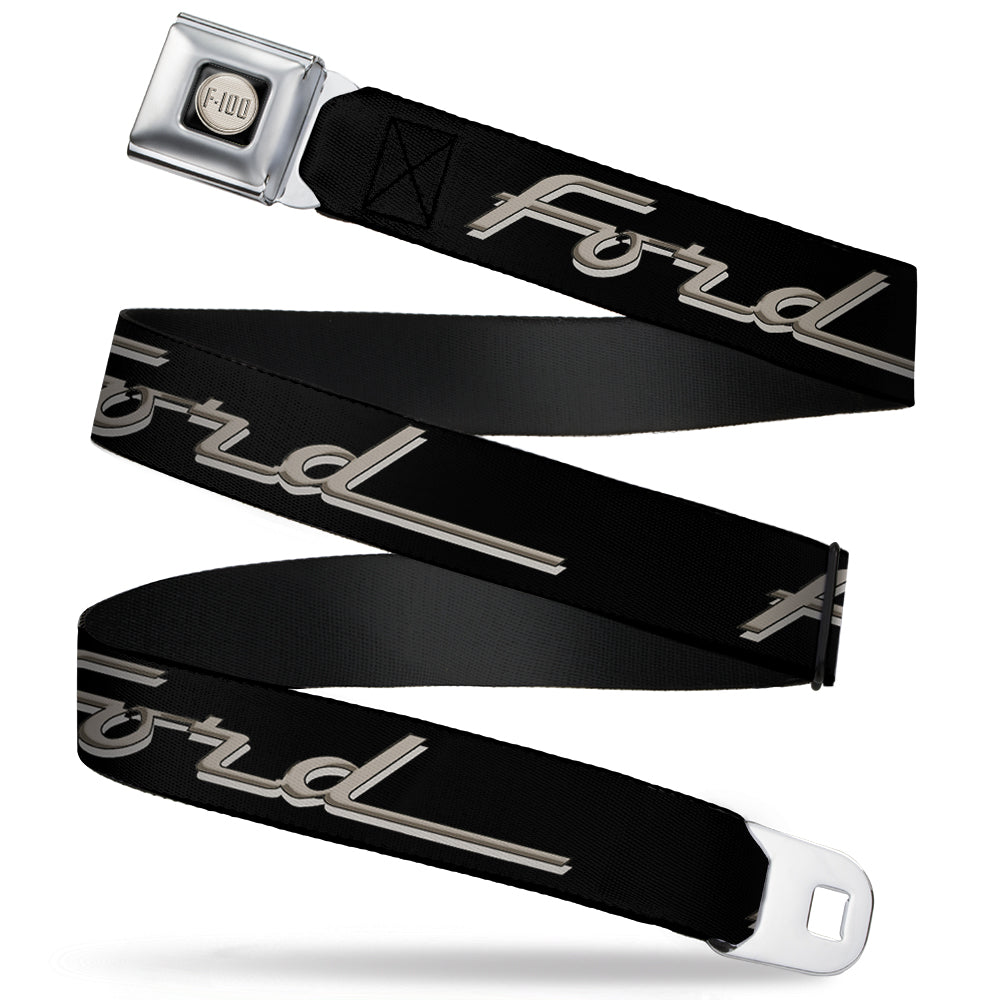 Ford F-100 Logo Seatbelt Belt - FORD F-100 Script Black/Tan-Gray Webbing