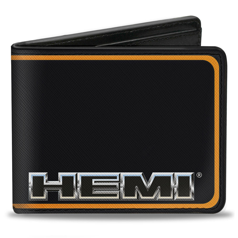 HEMI Nameplate with Border Bi-Fold Wallet - Black Orange Silver Black